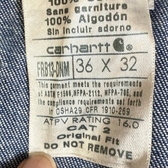 Carhartt FR Cat 2 Jeans Size 36x32 ATPV 16 NFPA Flame Resist Carpenter Workwear - Picture 10 of 16